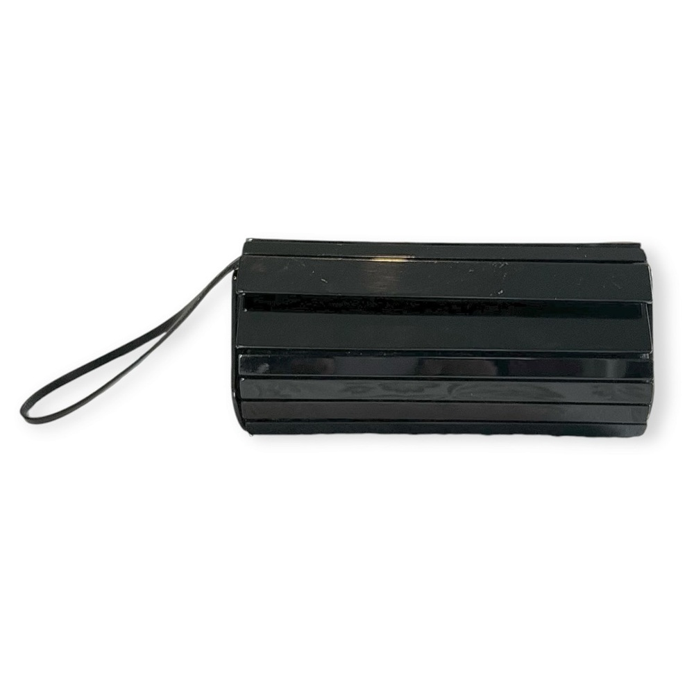 HELMUT LANGE Modern Louvered High Glass Black Clutch Bag